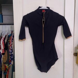 Yumiko Charlotte Half Sleeve Black/Nude Ballet Leotard